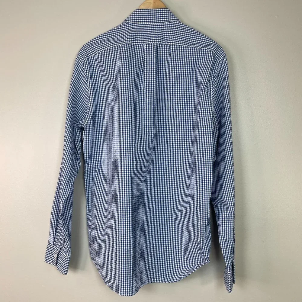 J. Crew Shirt Medium Blue White Gingham Plaid‎ Classic Button-Front Men's